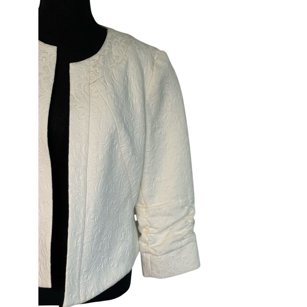 Peck & Peck Ivory Textured Jacket Open Front Cropped Blazer 3/4 Sleeve Classic - Picture 4 of 8